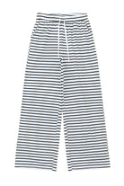 White Drawstring Striped Wide Leg Pants