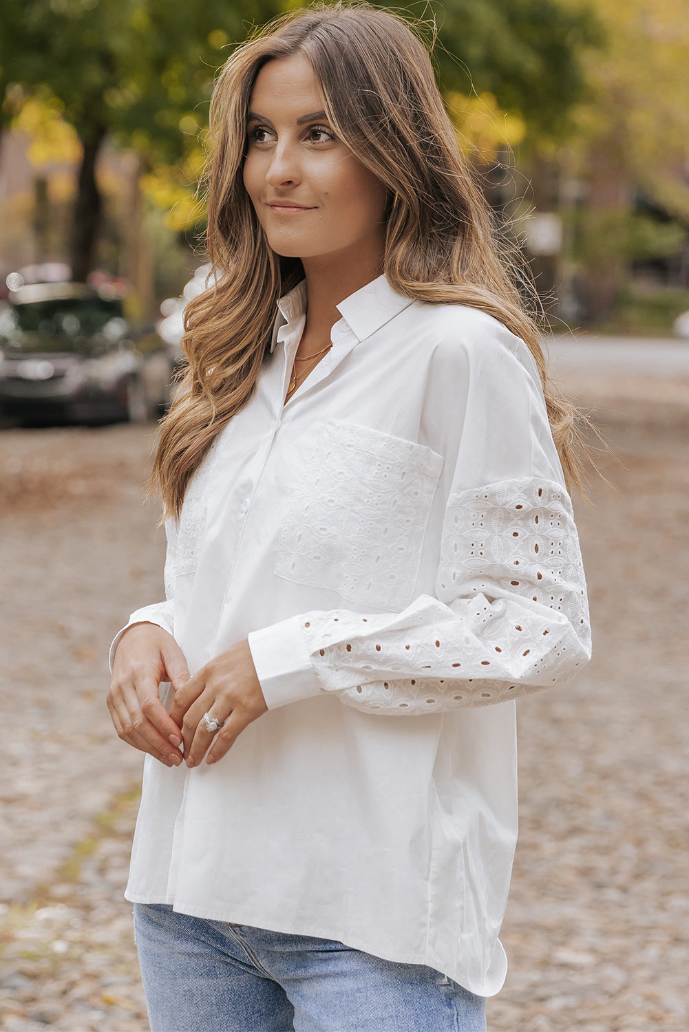 Lace Patch Chest Pocket Button-Up Shirt