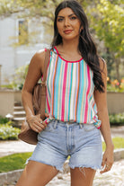 Rainbow Eyelet Knit Button Decor Tank Top