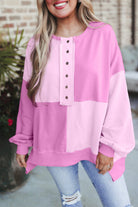 Colorblock Henley High Low Oversize Sweatshirt