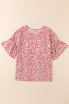 Pink Leopard Spotted Ruffle Sleeve T-Shirt