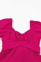Swiss Dot Jacquard Puff Sleeve Crossover Tied Tiered Dress