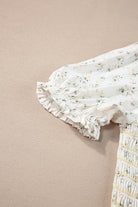 Frilly Shirred Bodice Tiered Floral Maxi Dress
