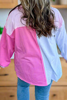 Color Block Chest Pockets Half Button Plus Size Sweatshirt