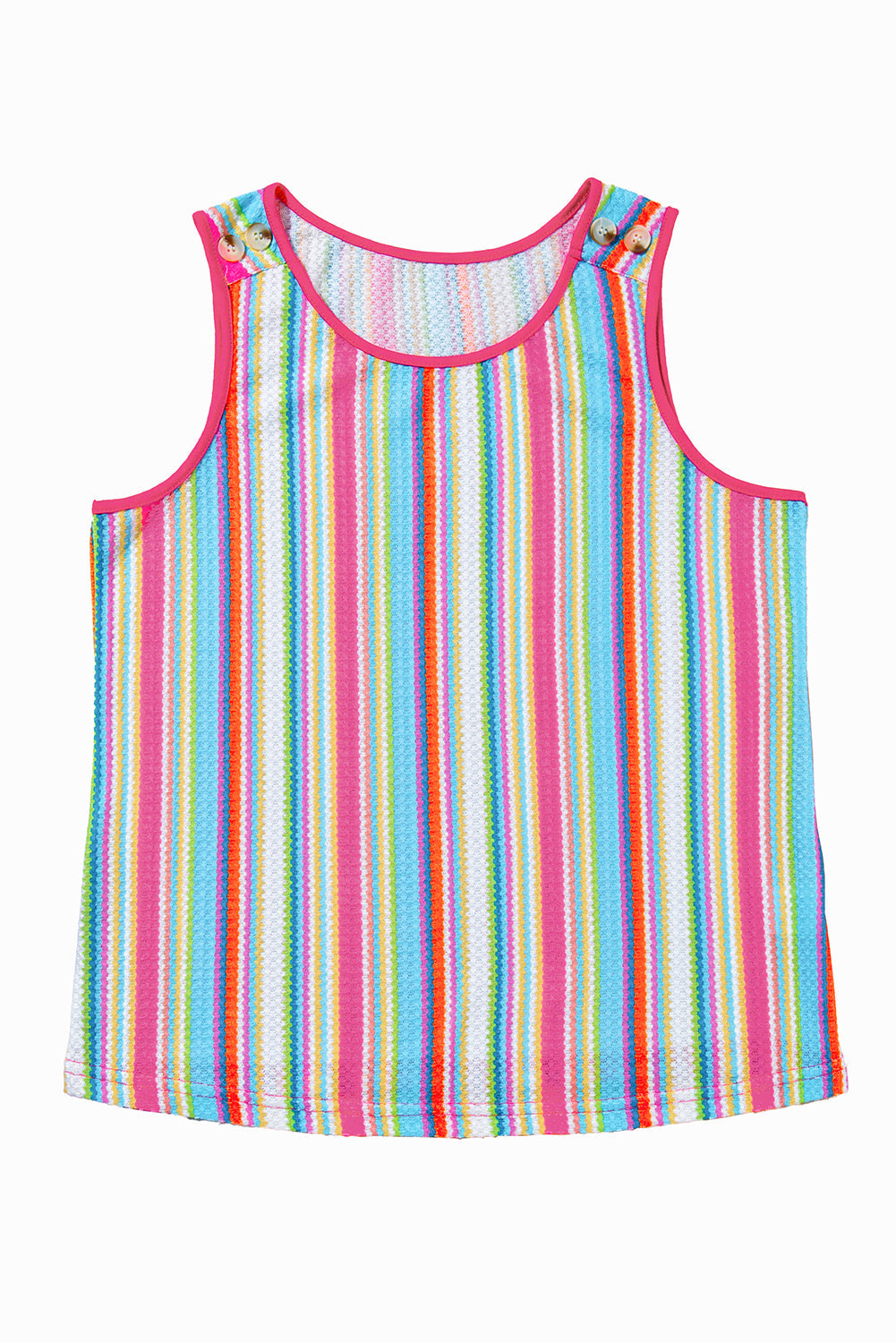 Rainbow Eyelet Knit Button Decor Tank Top