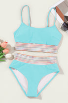 Striped Patchwork Spaghetti Strap High Waist Bikini Swimsuit