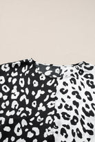 Plus Size Contrast Leopard Half Sleeve Blouse