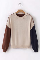 Colorblock Bishop Sleeve Ribbed Trim Sweater