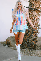 Multicolor Striped Print High Neck Flutter Top