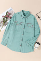 Frayed Trim Riveted Denim Jacket