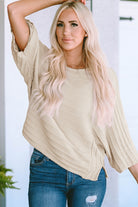 Apricot Exposed Seam Ribbed Knit Dolman Sweater