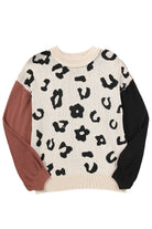 Leopard Print Colorblock Pullover Sweater