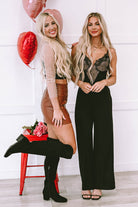 Lace V Neck Bodice Spaghetti Straps Wide Leg Jumpsuit