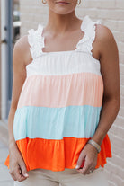 Frill Straps Color Block Tiered Tank Top