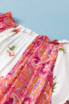 Multicolor Floral Patchwork Shirred Cuffs Buttoned Blouse