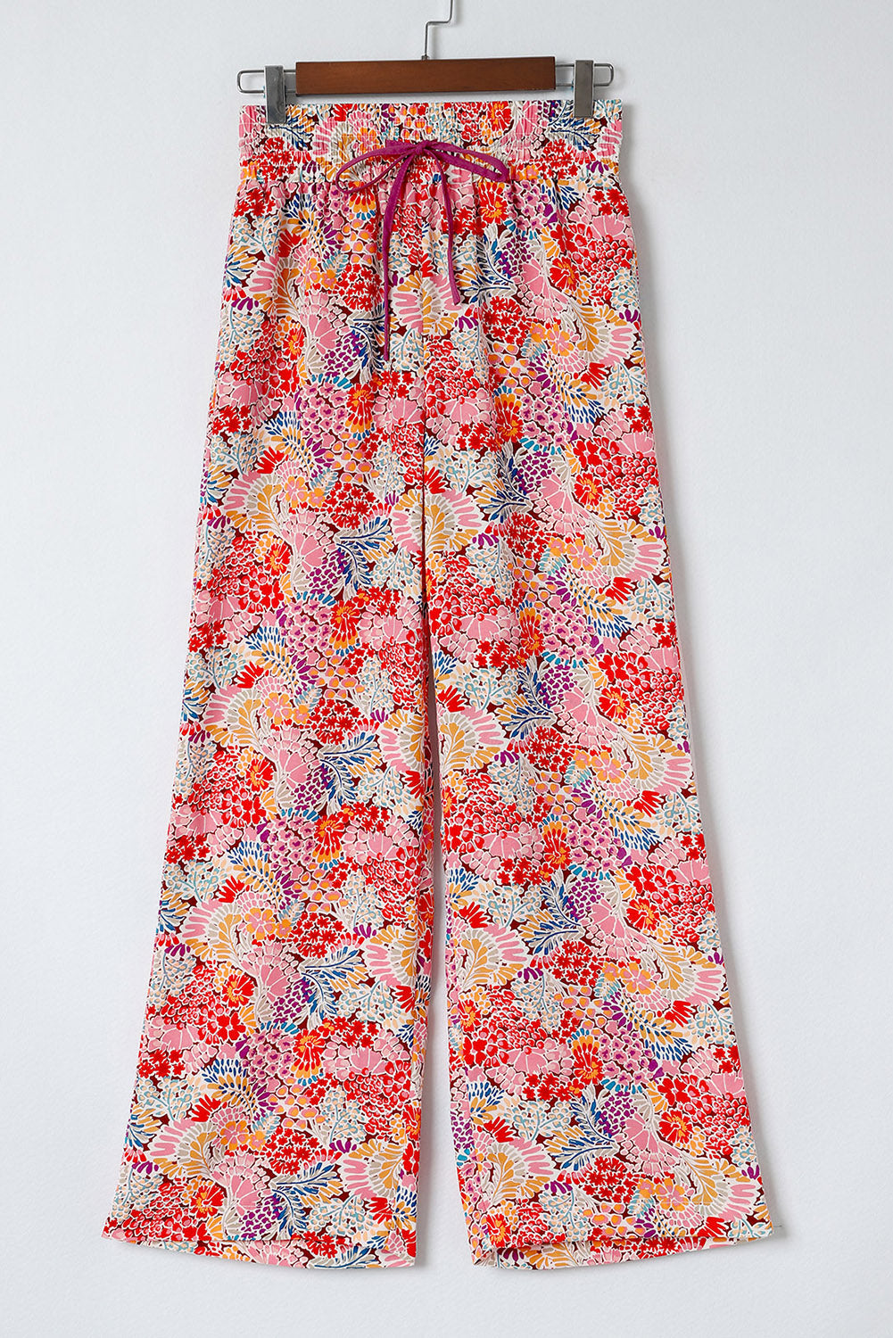 Gorgeous Print Drawstring Smocked High Waist Pants