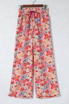 Gorgeous Print Drawstring Smocked High Waist Pants