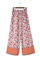 Floral Print Shirred High Waist Wide Leg Pants