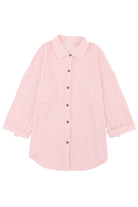 Pink Roll Tab Sleeve Ribbed Cording Shacket