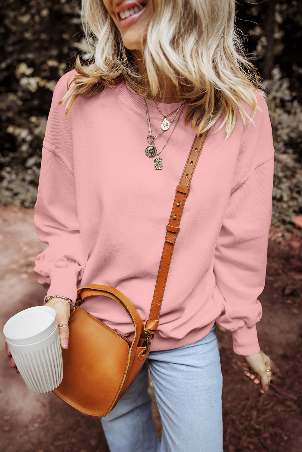 Loose Drop Shoulder Ribbed Sweatshirt