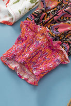 Multicolor Floral Patchwork Shirred Cuffs Buttoned Blouse