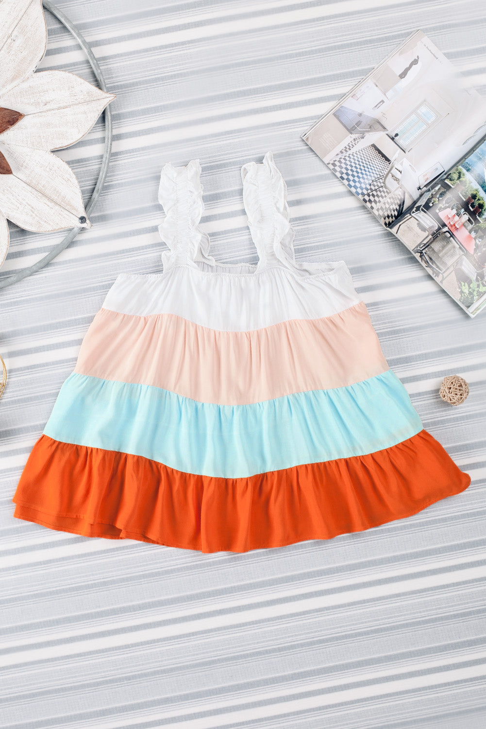 Frill Straps Color Block Tiered Tank Top