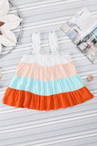 Frill Straps Color Block Tiered Tank Top