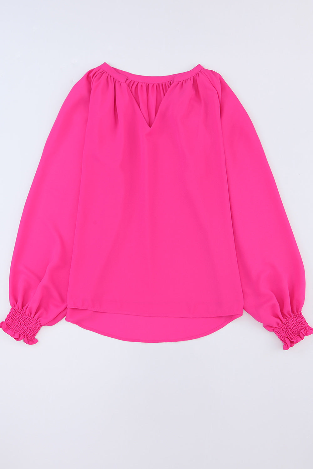 Pleated V Neck Puffy Sleeve Blouse
