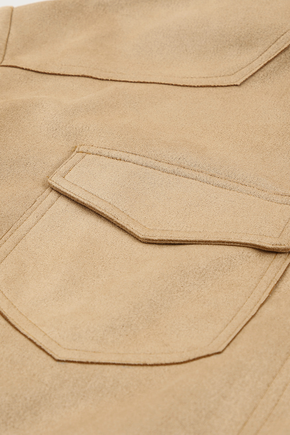 Khaki Snap Button Up Suede Jacket