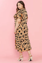 Leopard V Neck High Waist Buttoned Plus Maxi Dress