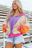 Oversized Colorblock Patchwork Full Zipped Hoodie