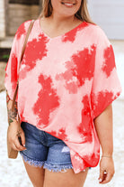 Plus Size Tie-dye Print 3/4 Sleeve Tunic Top