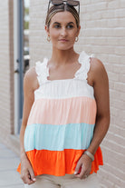 Frill Straps Color Block Tiered Tank Top