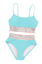 Striped Patchwork Spaghetti Strap High Waist Bikini Swimsuit