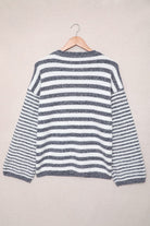 Blue Striped Knit Tie up Sweater