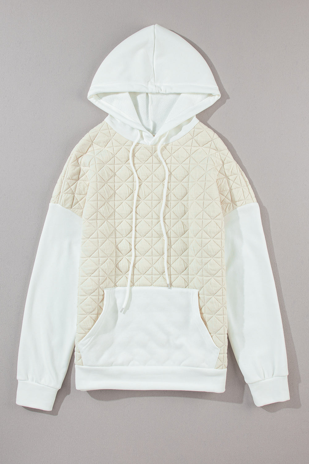 Drop Shoulder Quilted Patchwork Kangaroo Pocket Hoodie