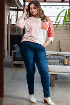 Colorblock Drop Shoulder Bracelet Sleeve Plus Size Top