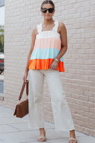 Frill Straps Color Block Tiered Tank Top