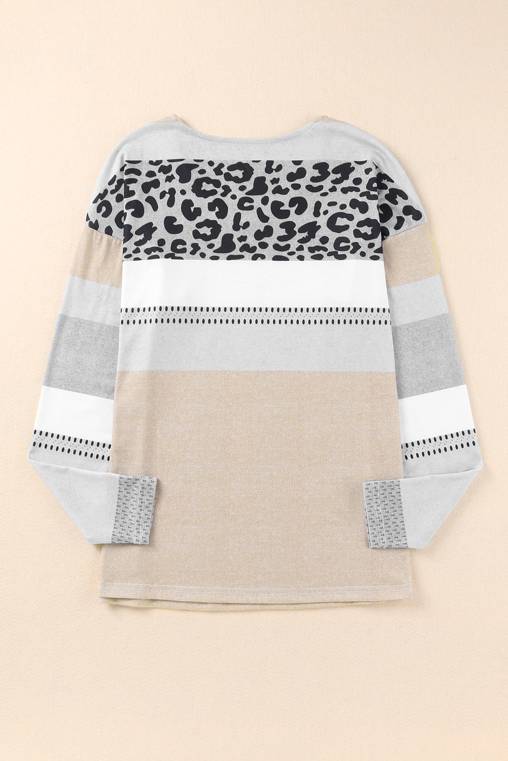 Leopard Color Block V Neck Top