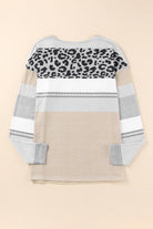 Leopard Color Block V Neck Top