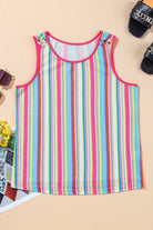 Rainbow Eyelet Knit Button Decor Tank Top