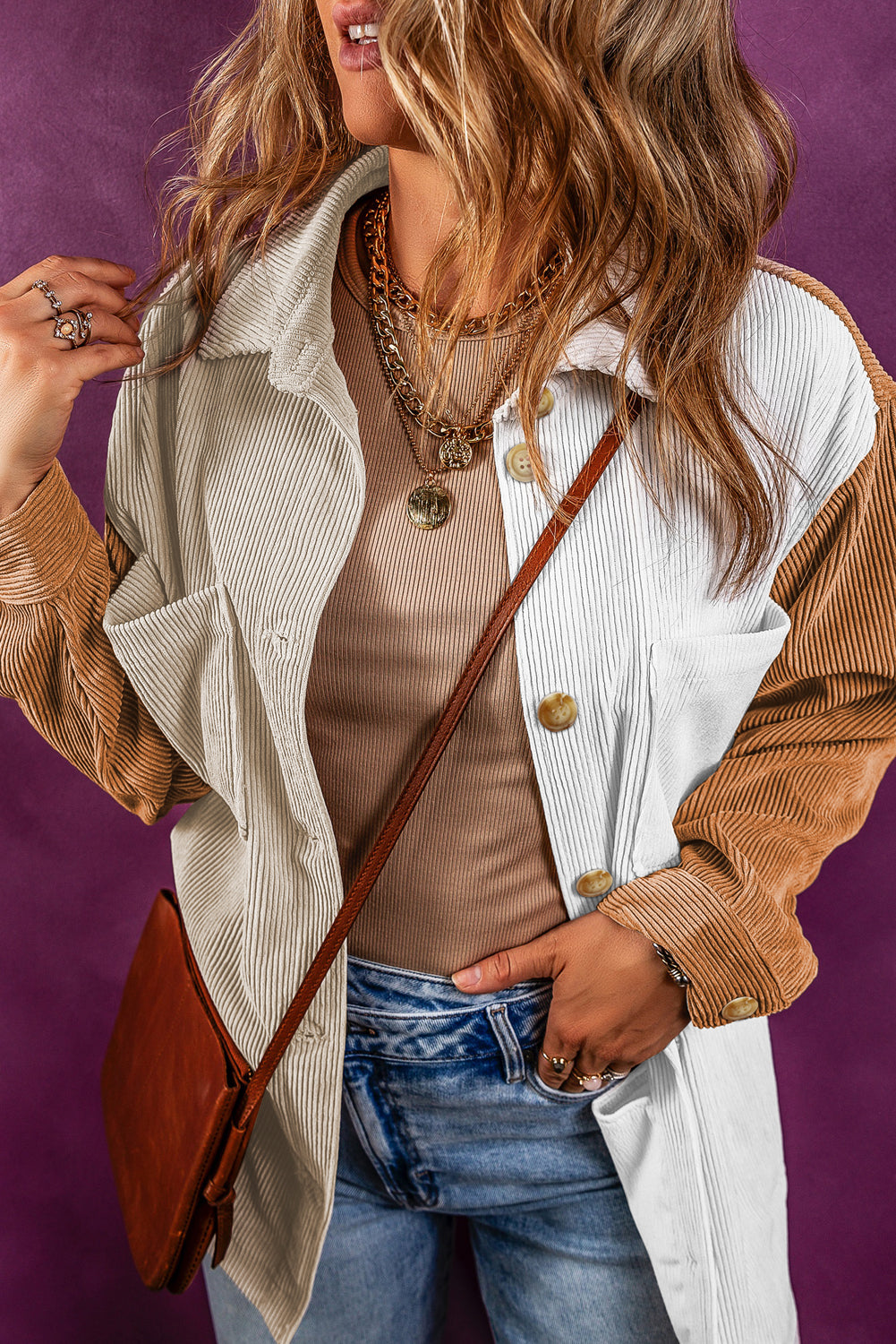 Corduroy Colorblock Loose Shacket
