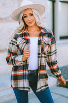 Khaki Geometric Plaid Print Pocketed Shacket