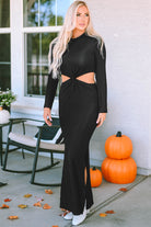 Ribbed Twist Cutout Long Sleeve Dress