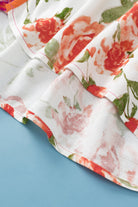 Multicolor Floral Patchwork Shirred Cuffs Buttoned Blouse
