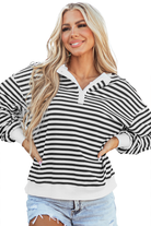 Color Block Buttoned Crew Neck Oversized Sweatshirt
