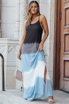 Spaghetti Strap Tie Dye Slit Maxi Dress
