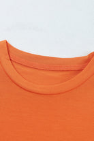 Orange Solid Color Crew Neck Tee