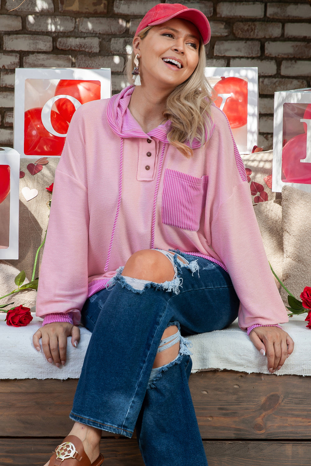 Corded Colorblock Patchwork Plus Size Hoodie
