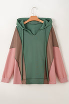 Plus Size Colorblock Patchwork V Neck Hoodie